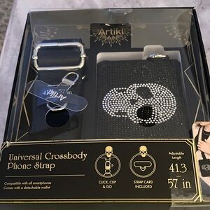 Black Crystal Skull Crossbody Phone Strap with Detachable Wallet